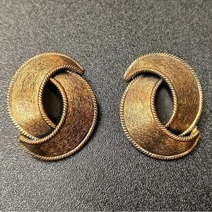 Vintage Copper Clip-On Earrings - Mid-Century - Swirled Abstract Design, Costume